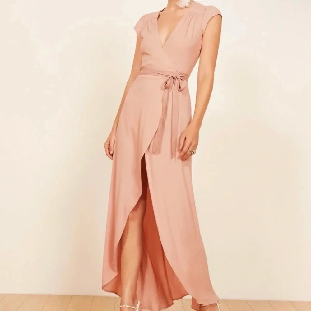 Reformation Blush Pink Chamomile Crepe Wrap Dress